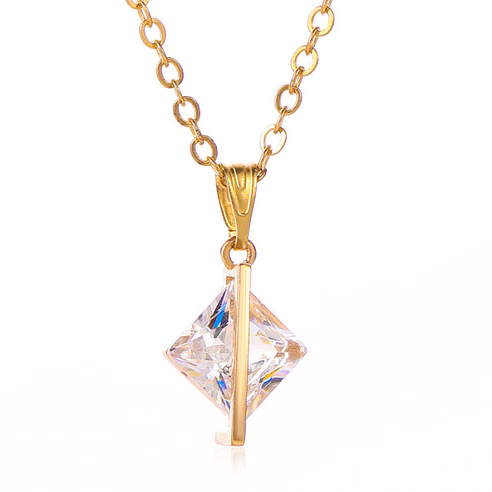 Romantic Shiny Heart Shape Rhombus Copper Plating Inlay Crystal Rhinestones Zircon 18K Gold Plated Gold Plated Silver Plated Pendant Necklace