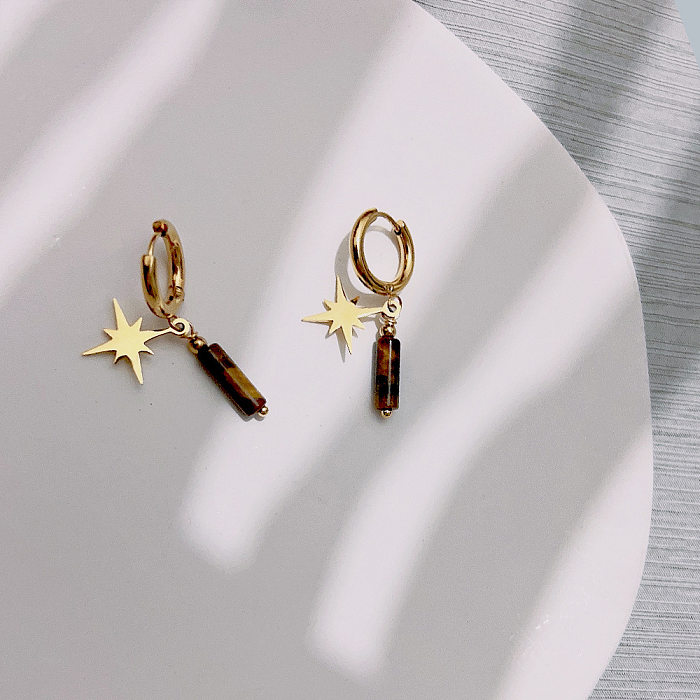 Mode huit étoiles étoile en acier inoxydable pierre naturelle placage femmes Bracelets boucles d'oreilles collier