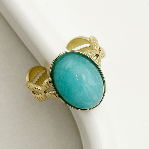 1 Piece Fashion Water Droplets Stainless Steel Inlay Turquoise Rings