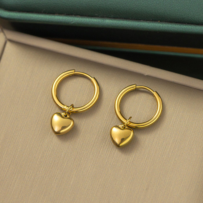 Bracelets et boucles d'oreilles en forme de cœur, Style Simple et décontracté, placage en acier et titane, incrustation de perles, collier