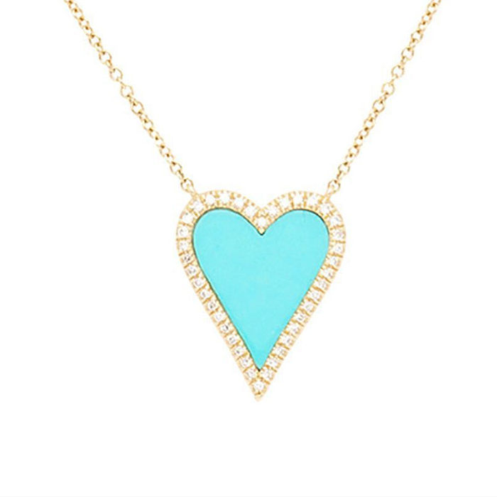 INS Style Classic Peach Heart Necklace Versatile Copper Plating 18K Real Gold Zircon Heart-Shaped Pendant Foreign Trade Jewelry