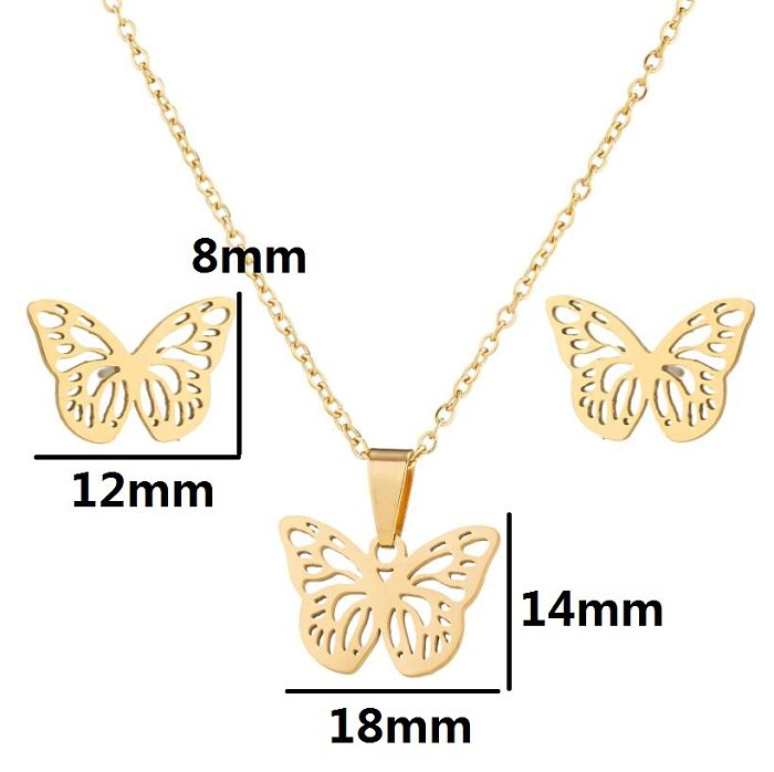 1 Set schlichter Stil mit Biene und Schmetterling, Edelstahl-Beschichtung, Ohrringe und Halskette