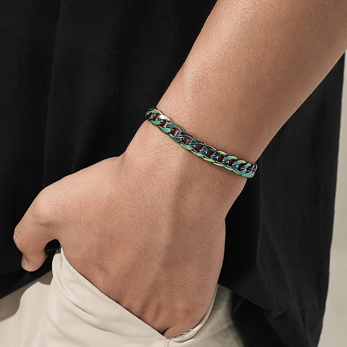 Collier de bracelets plaqués or en acier inoxydable de couleur unie Hip-Hop