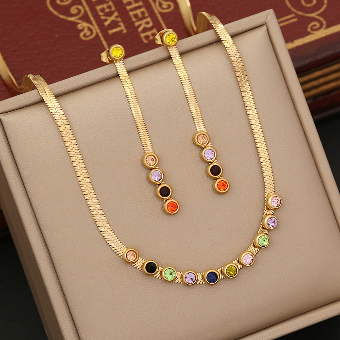 1 Piece Fashion Round Stainless Steel Plating Zircon Bracelets Earrings Necklace