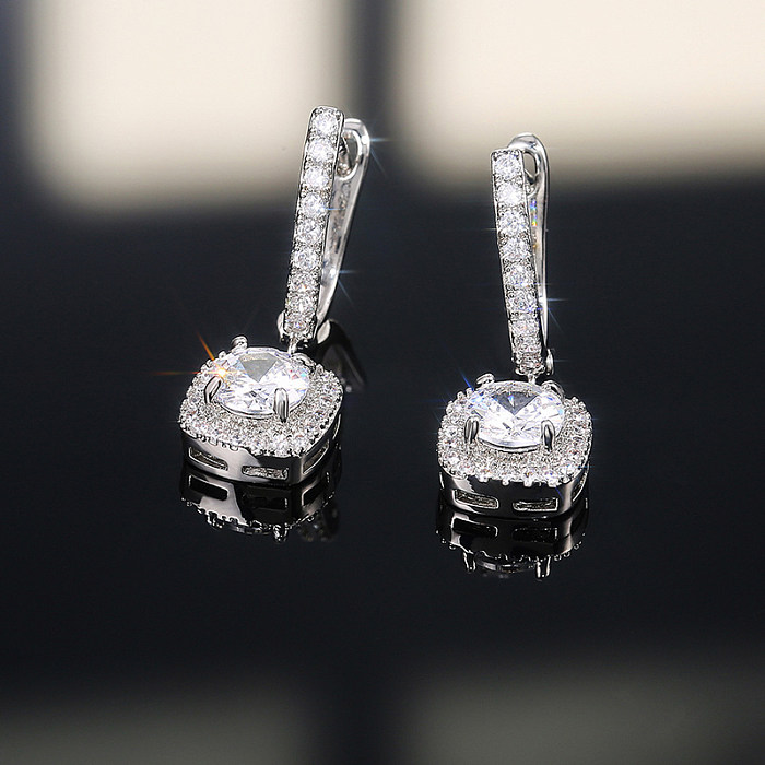 Boucles d'oreilles pendantes en Zircon avec incrustation de cuivre géométrique à la mode, 1 paire