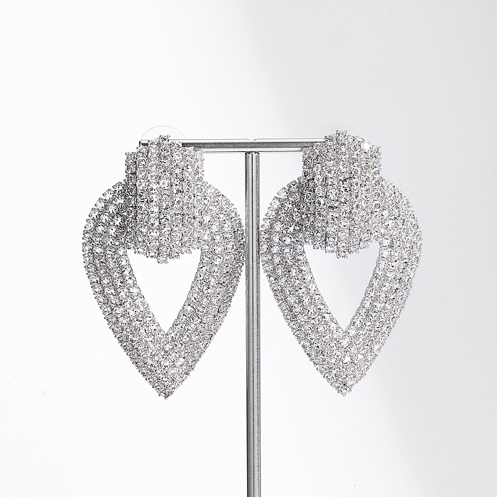 1 Pair Fashion Heart Shape Copper Plating Inlay Zircon Earrings