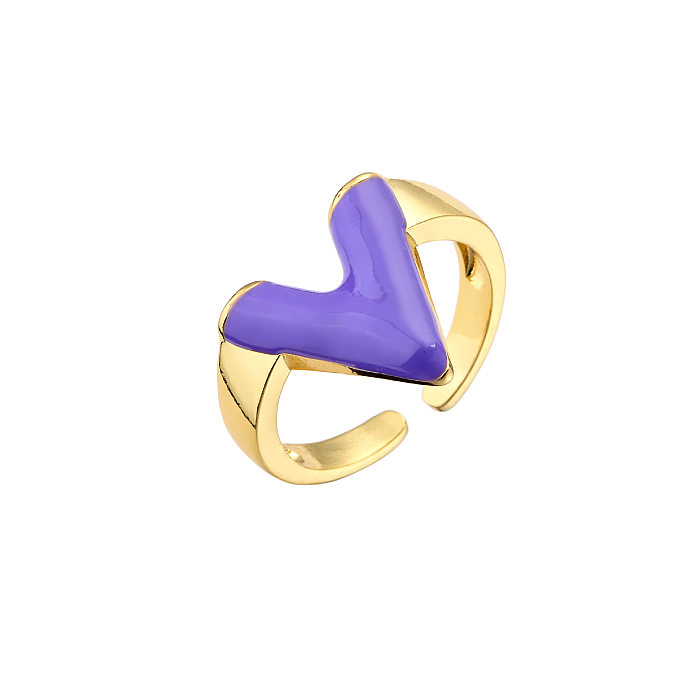 Fashion 18K Gold-plated V Letter Glossy Oil Drop Open Copper Ring