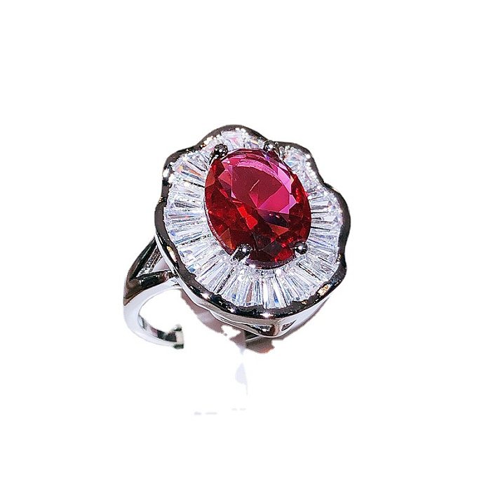 Classic Style Round Copper Inlay Artificial Gemstones Open Rings