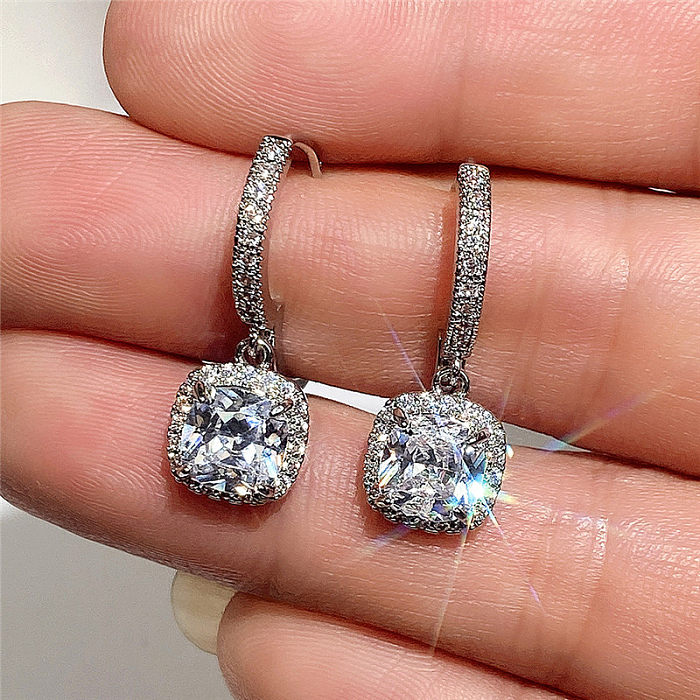 Fashion Geometric Square Diamond Simple Copper Drop Earrings