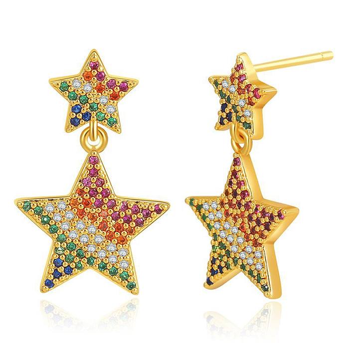 1 Pair Casual Retro Star Heart Shape Plating Inlay Copper Zircon 18K Gold Plated Earrings