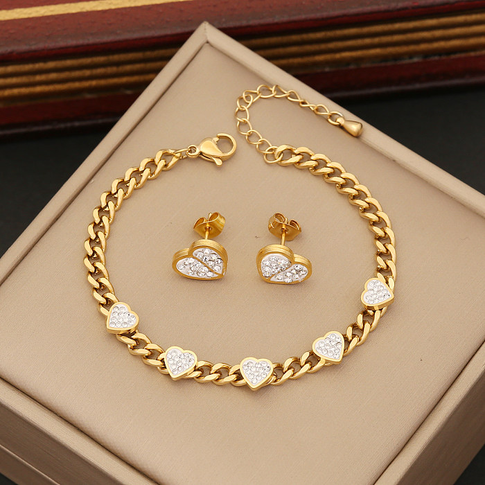 Fashion Heart Shape Stainless Steel Plating Inlay Zircon Bracelets Earrings Necklace