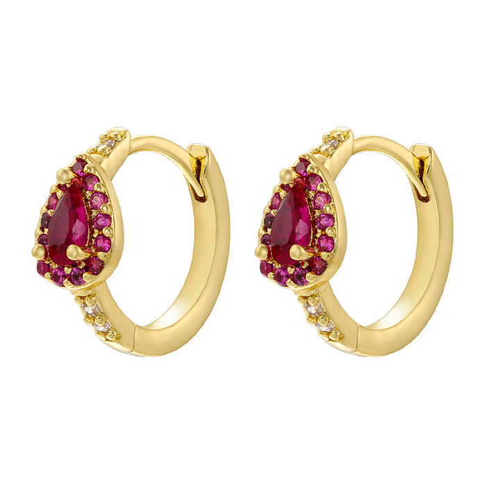 1 Pair Glam Shiny Water Droplets Plating Inlay Brass Zircon 18K Gold Plated Earrings