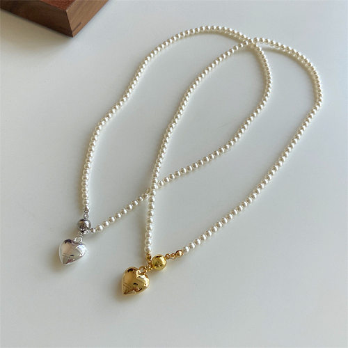 Elegant Lady Heart Shape Imitation Pearl Copper Plating Pendant Necklace