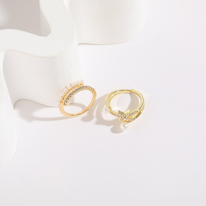 1 Piece Fashion Circle Eye Copper Inlay Artificial Pearls Zircon Open Ring