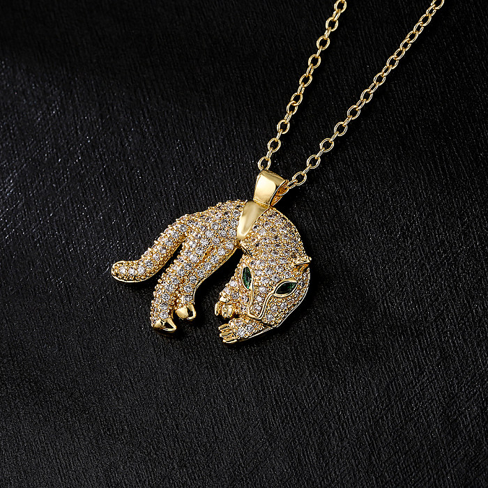 أزياء النحاس 18K تصفيح الذهب الزركون الحيوان قلادة النمر النمر الأسد قلادة