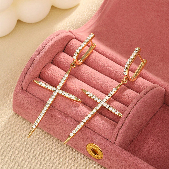 1 Pair IG Style Korean Style Cross Inlay Copper Zircon Drop Earrings