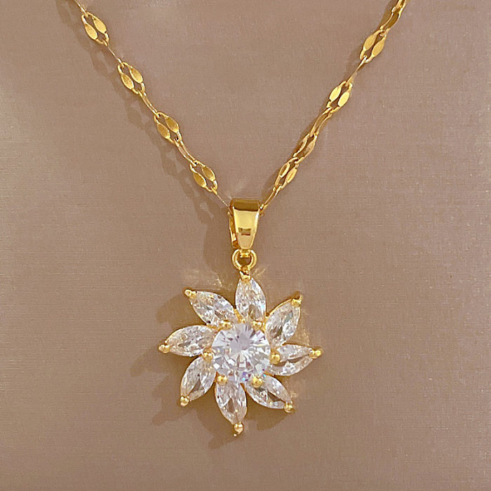 Ohrstecker mit süßer Blume, Titanstahl, Kupferbeschichtung, künstliche Edelsteine, vergoldet
