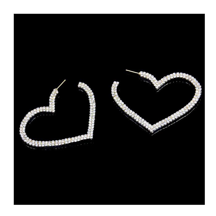 1 Pair Exaggerated Simple Style Heart Shape Plating Inlay Copper Rhinestones Hoop Earrings