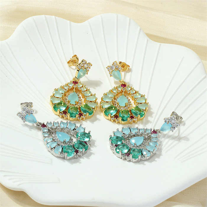 1 Pair Exaggerated Shiny Water Droplets Plating Inlay Copper Zircon 18K Gold Plated Drop Earrings