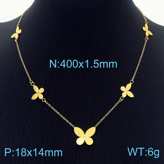 Sweet Simple Style Four Leaf Clover Titanium Steel Plating Inlay Artificial Diamond 18K Gold Plated Bracelets Necklace