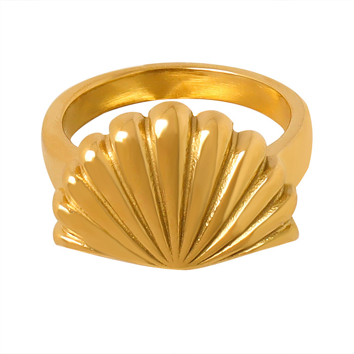Lässige Ringe im klassischen Stil mit Muschel-Titan-Stahlbeschichtung und 18-Karat-Vergoldung