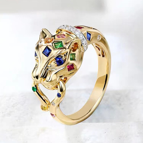 Simple Style Animal Copper Plating Inlay Artificial Gemstones Gold Plated Rings