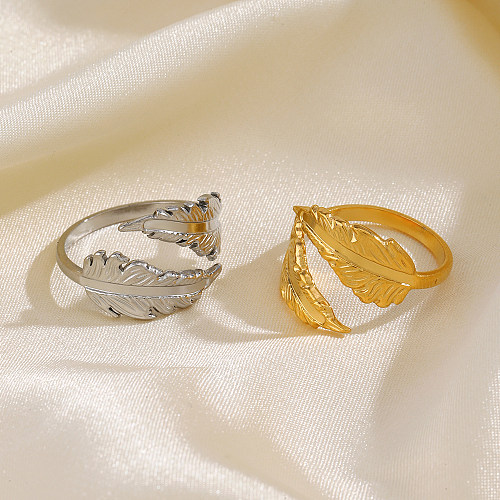 Offene Ringe im IG-Stil mit Blätter-Edelstahlbeschichtung und vergoldet