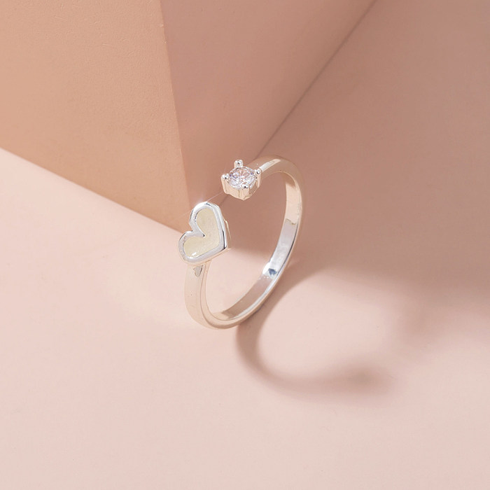 Fashion Simple Heart Geometric Inlaid Zircon Open Copper Ring