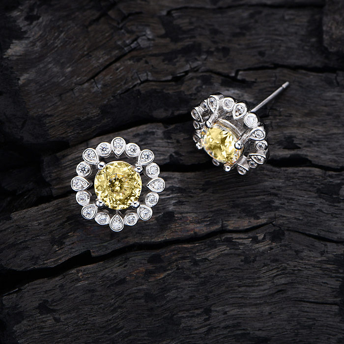 Elegantes Blumen-Kupferbeschichtungs-Inlay-Diamant-Ohrring-Halsketten-Schmuckset mit hohem Kohlenstoffgehalt