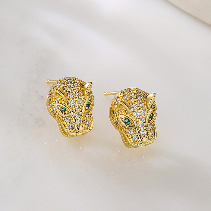 Fashion Snake Leopard Copper Ear Studs Gold Plated Zircon Copper Earrings