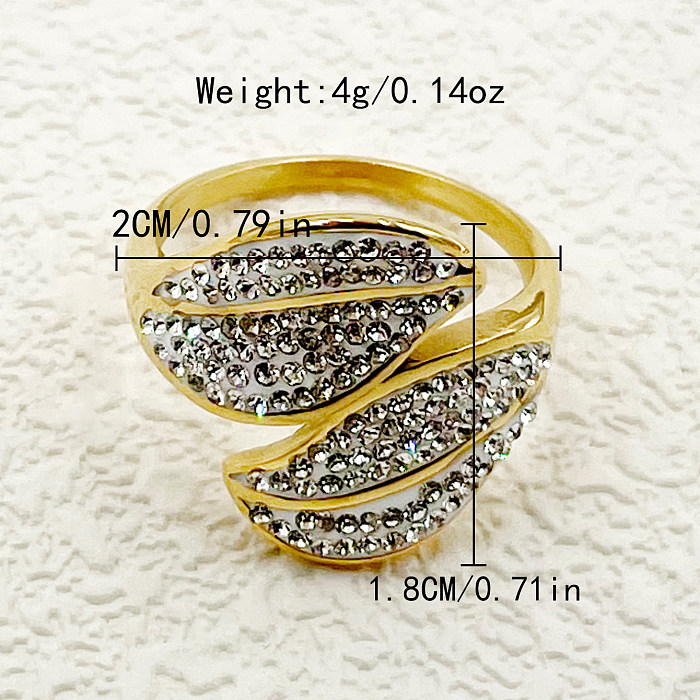 Elegant Vintage Style Leaves Plant Stainless Steel Metal Polishing Plating Inlay Rhinestones Gold Plated Rings