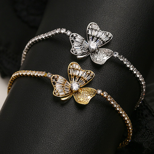 Shiny Flower Copper Plating Inlay Zircon 18K Gold Plated Bracelets