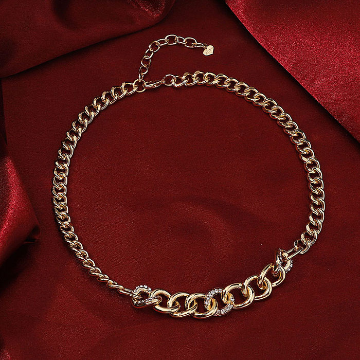 Hip-Hop Rock Geometric Copper Plating Zircon 18K Gold Plated Necklace
