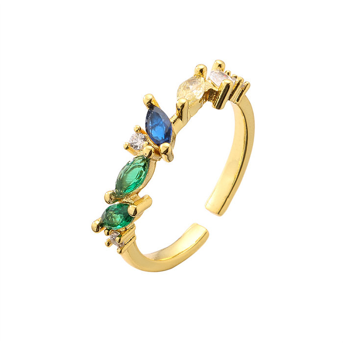 خاتم فاشن ستار بيضاوي الشكل على شكل قلب نحاس مطلي بالذهب وزركون مفتوح قطعة واحدة