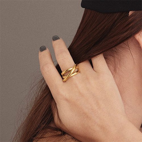 Moda feminina nova criativa aberta banhada a ouro anel de aço inoxidável