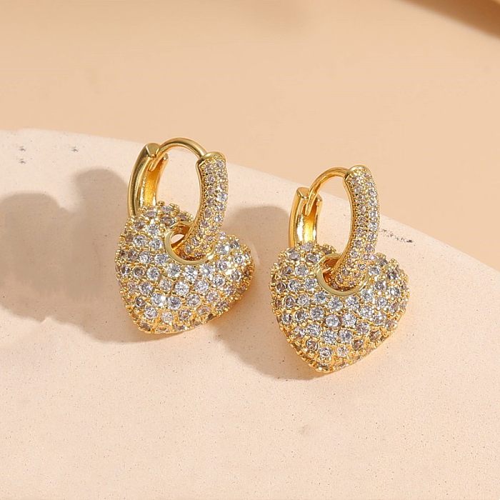 1 par elegante estilo simples estilo clássico geométrico lua coração forma chapeamento incrustação cobre zircão 14k brincos banhados a ouro