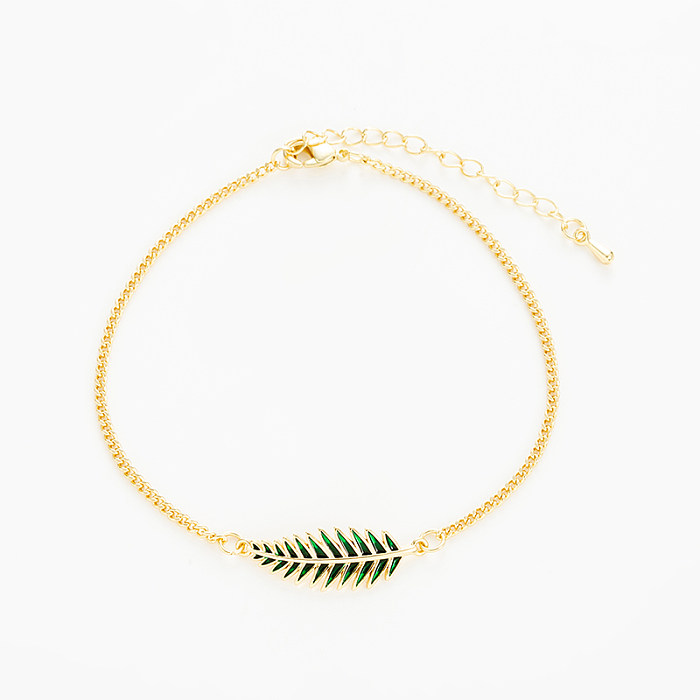 Elegant Leaves Heart Shape Copper Gold Plated Zircon Bracelets