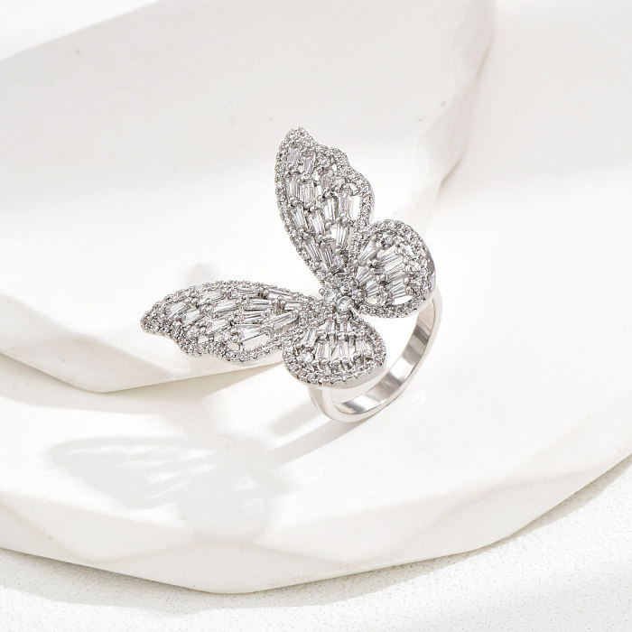 Luxurious Romantic Shiny Butterfly Copper Zircon Rings In Bulk