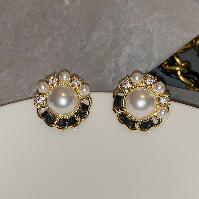 1 Paar Ohrstecker im IG-Stil mit geometrischer Beschichtung aus Kupfer, Perle und Zirkon