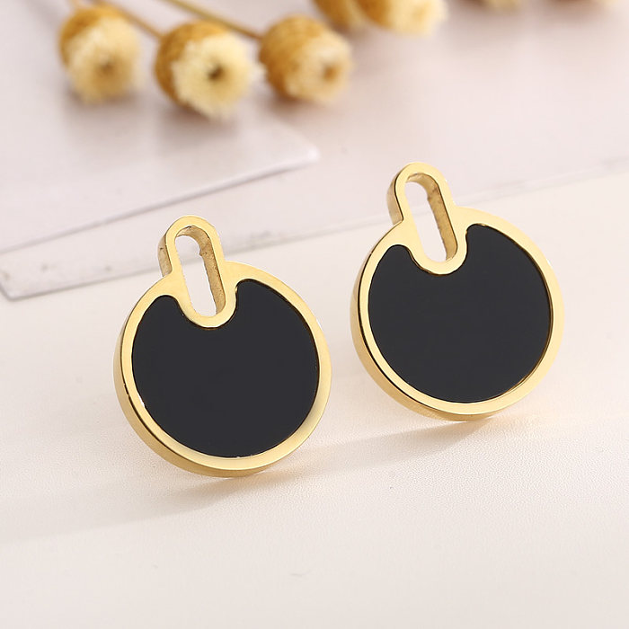 Collier de boucles d'oreilles pour femmes en acier titane rond à la mode