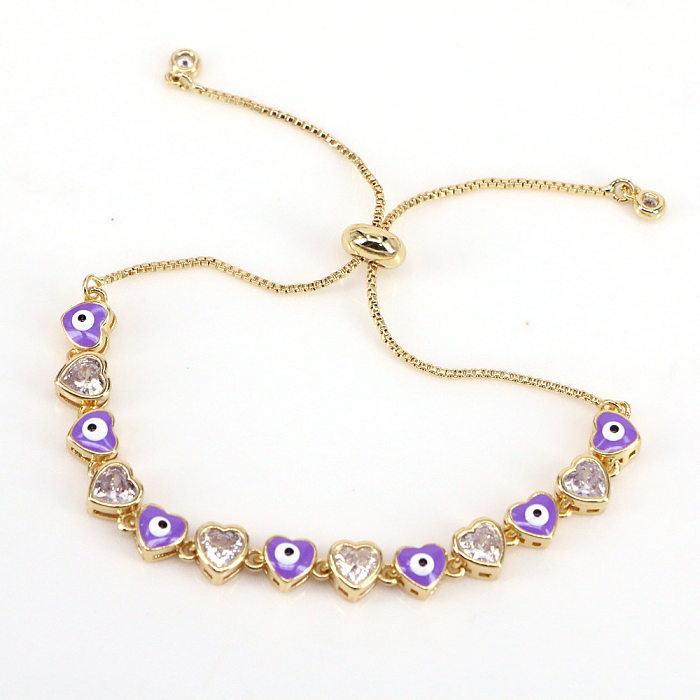 Fashion Heart Shape Eye Copper Bracelets Enamel Gold Plated Zircon Copper Bracelets