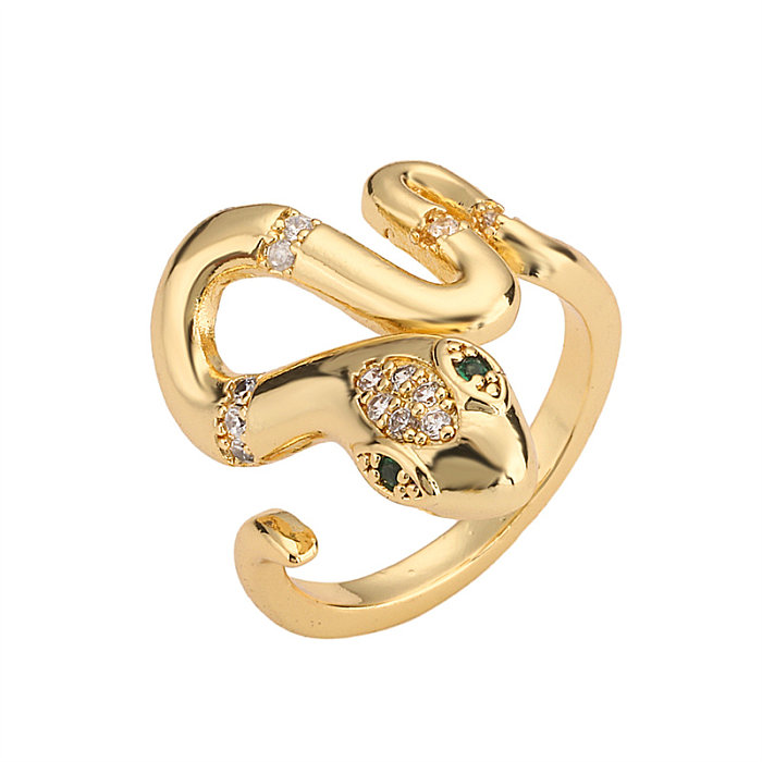 Retro Snake Copper Plating Inlay Zircon Gold Plated Open Rings