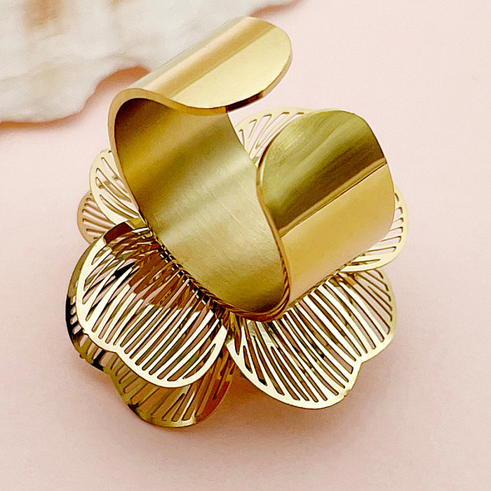 Classical Vintage Style Flower Stainless Steel Plating Gold Plated Open Rings
