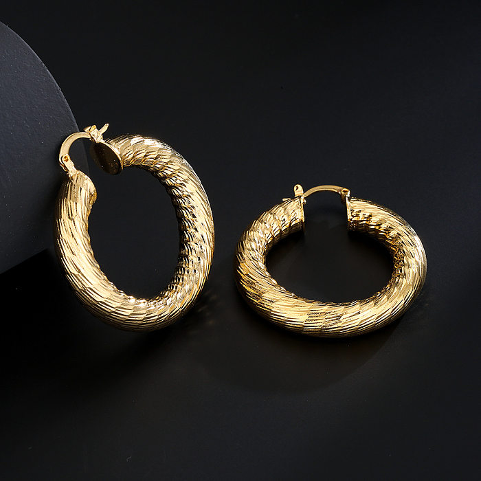Fashion Simple Round Copper Plated 18K Gold Earrings Women