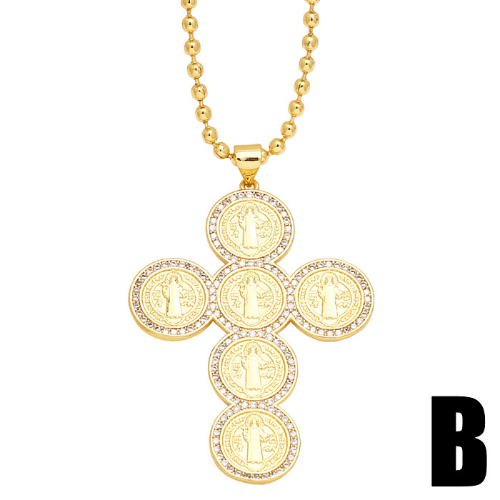 Original Design Fashion Cross Copper Plating Inlay Zircon 18K Gold Plated Necklace