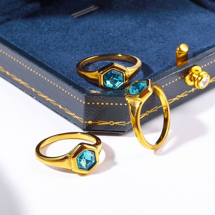 Anillos chapados en oro de 18K con incrustaciones de circonio geométrico de acero inoxidable elegante para mujer