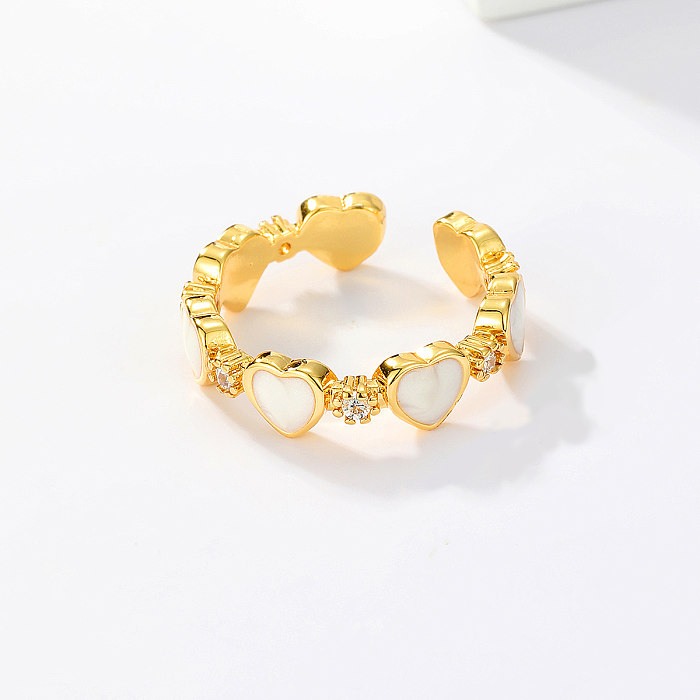 Simple Style Heart Shape Copper Plating Inlay Zircon 18K Gold Plated Open Ring