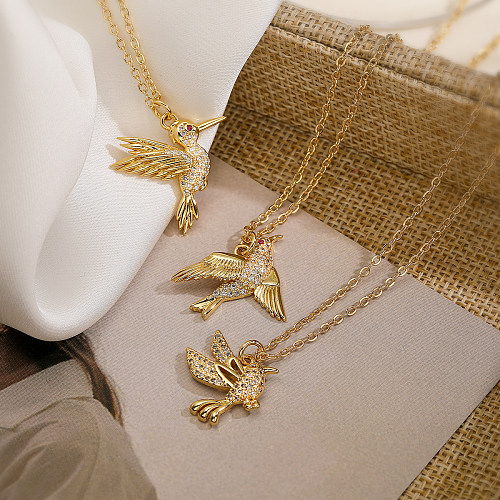 Colar com pingente de zircão banhado a ouro 18K de cobre de pássaro estilo clássico moderno a granel