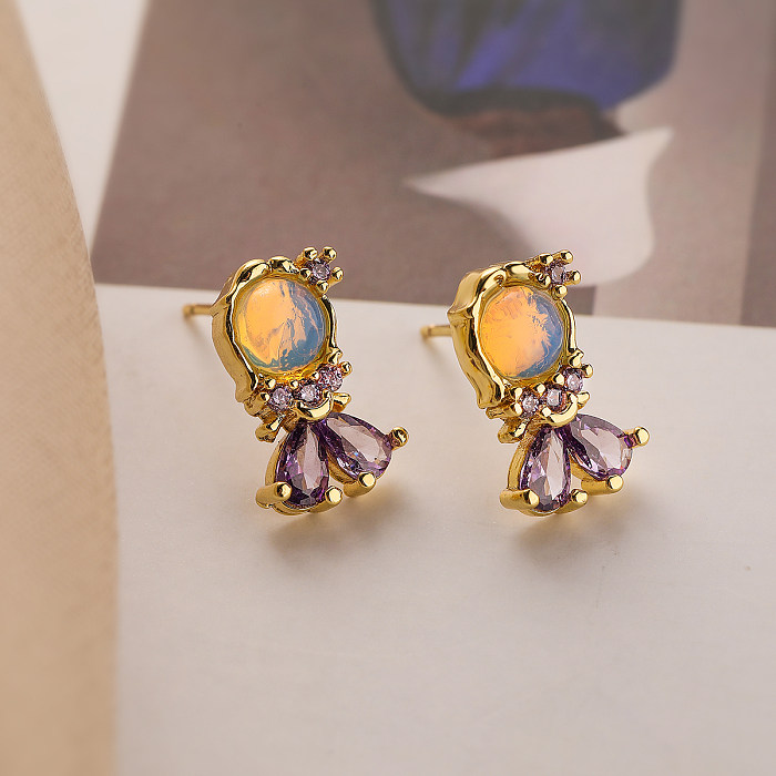 1 Pair Simple Style Commute Cartoon Character Plating Inlay Copper Zircon 18K Gold Plated Ear Studs
