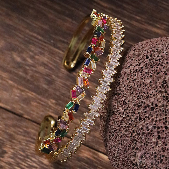 Classical Streetwear Irregular Copper Plating Inlay Zircon Cuff Bracelets